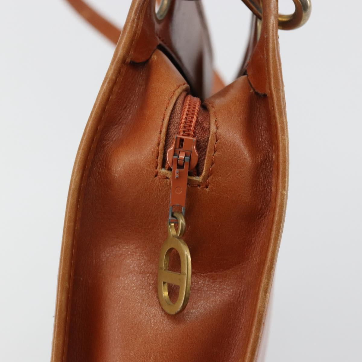 Christian Dior Shoulder Bag Leather Brown Gold Auth 182105