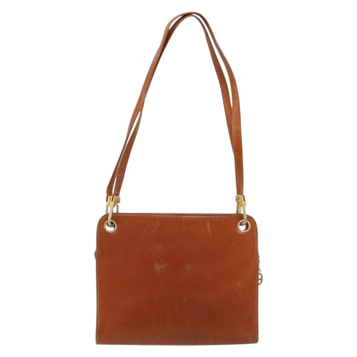 Christian Dior Shoulder Bag Leather Brown Gold Auth 182105