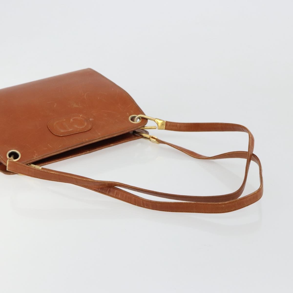 Christian Dior Shoulder Bag Leather Brown Gold Auth 182105