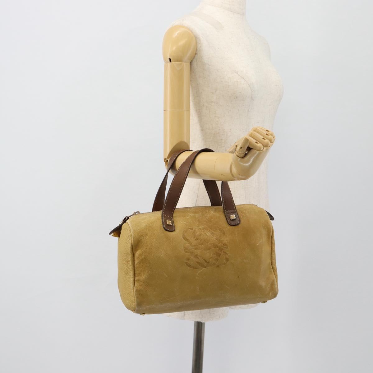 LOEWE Anagram Hand Bag Leather Yellow Gold Auth 182106