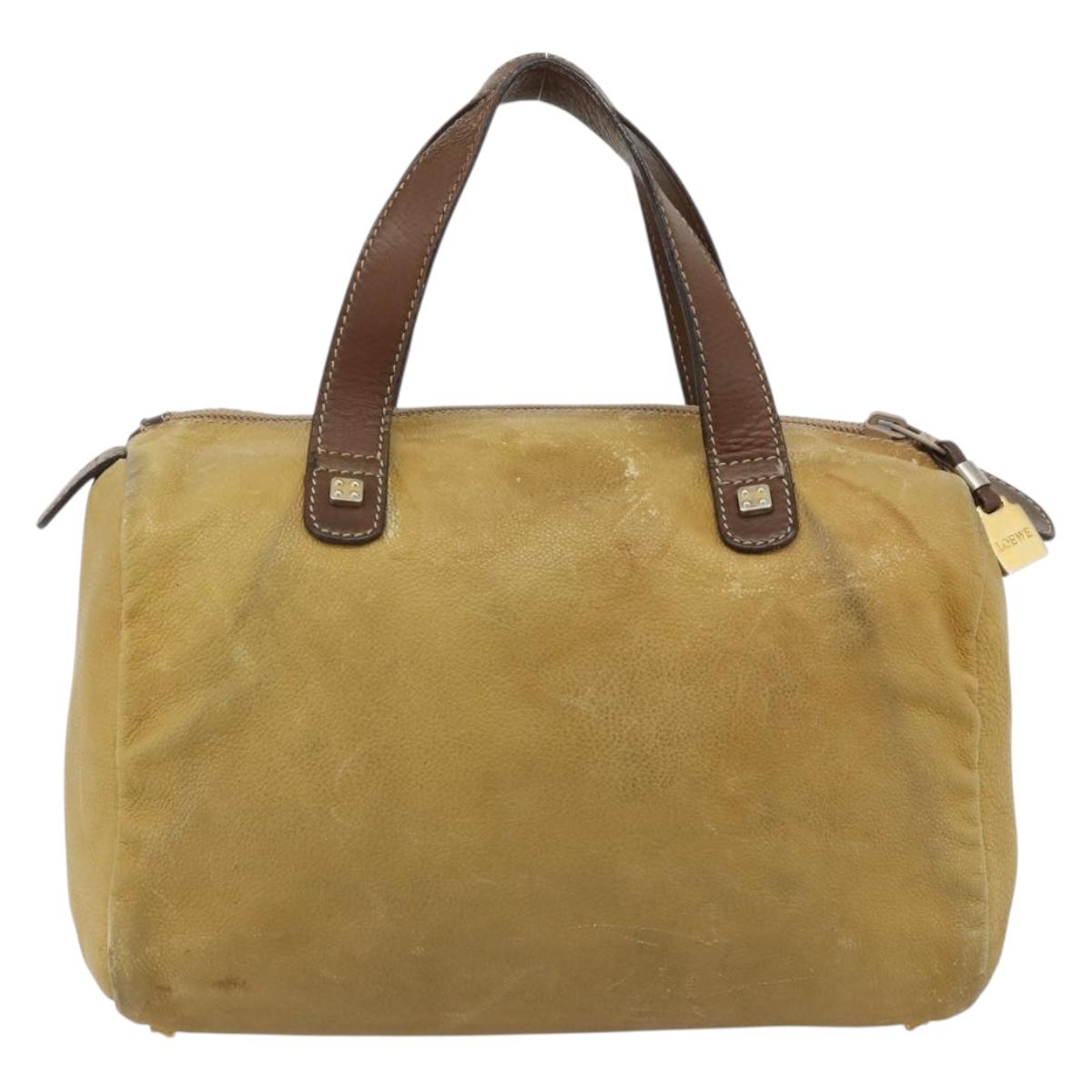 LOEWE Anagram Hand Bag Leather Yellow Gold Auth 182106