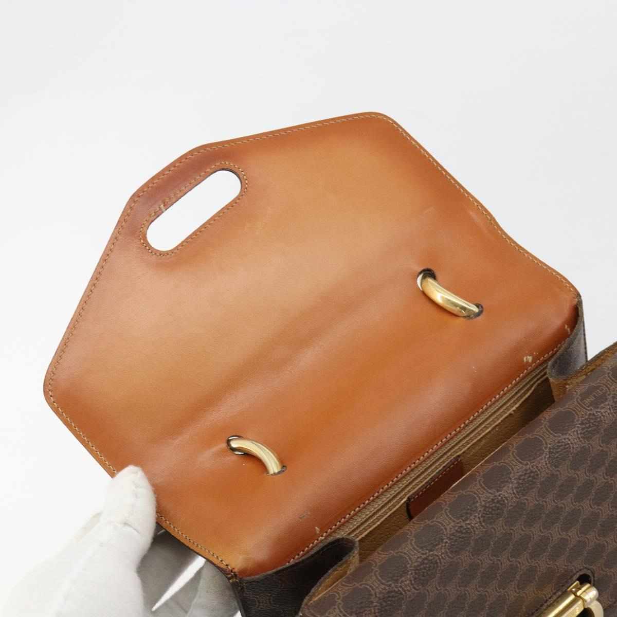 CELINE Macadam Canvas Hand Bag PVC Leather Brown Gold Auth 182108