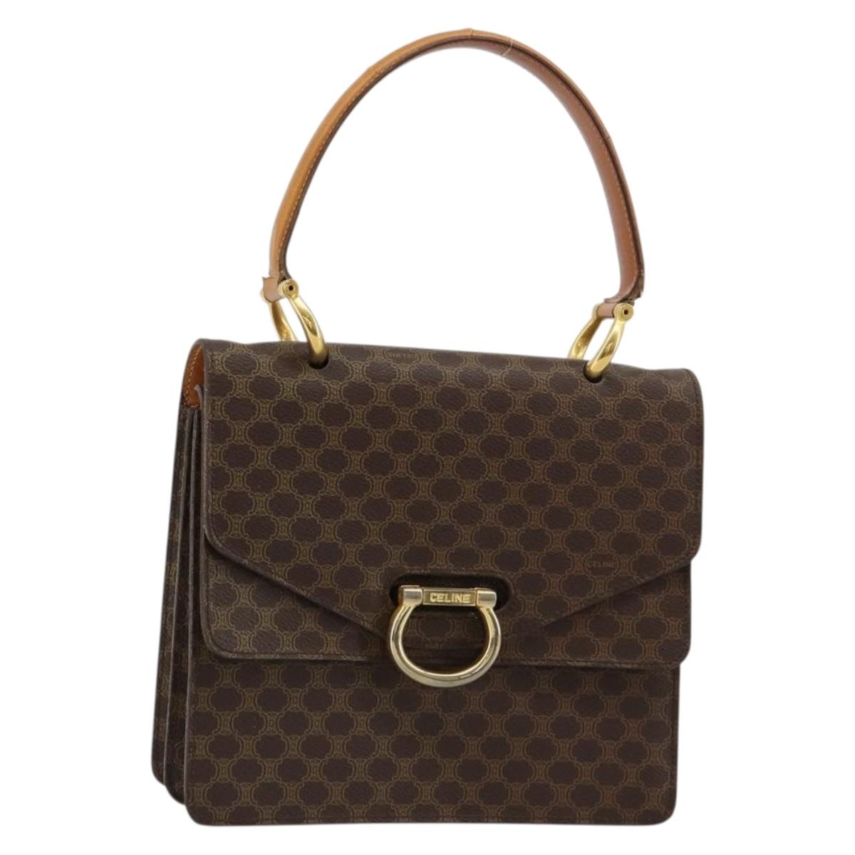 CELINE Macadam Canvas Hand Bag PVC Leather Brown Gold Auth 182108