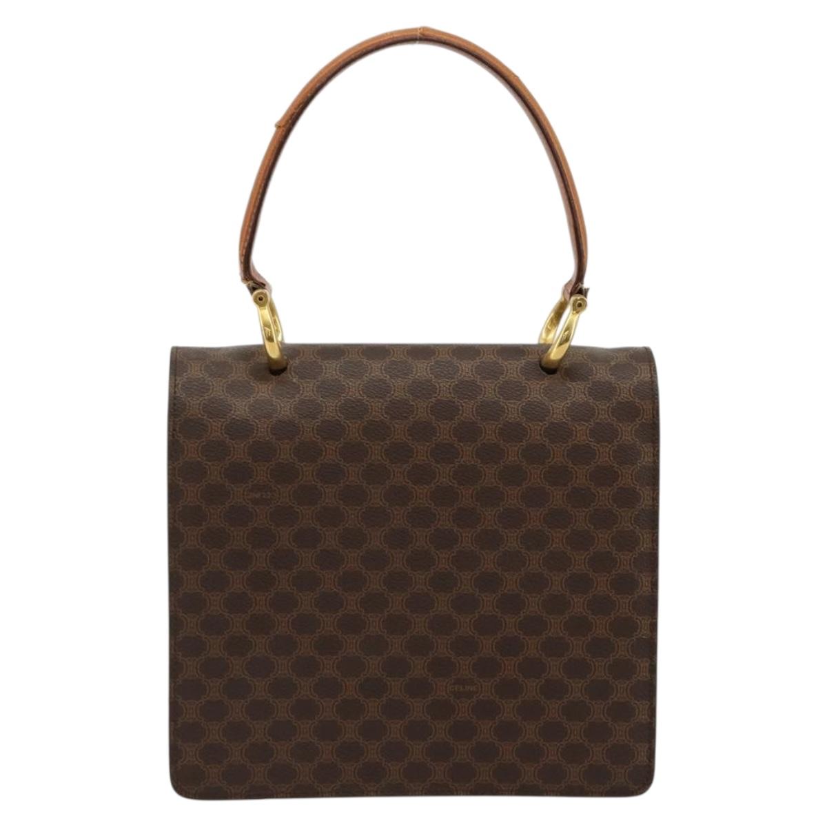 CELINE Macadam Canvas Hand Bag PVC Leather Brown Gold Auth 182108