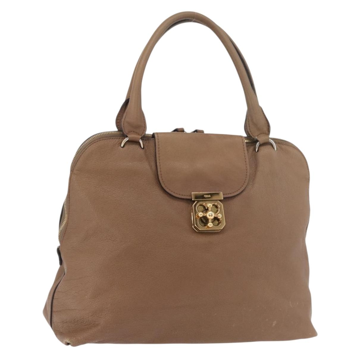 Chloe Elsie Hand Bag Leather Beige Gold Auth 182109