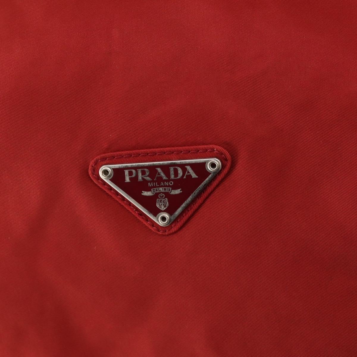 PRADA Boston Bag Nylon 2way Red Silver Auth 182110