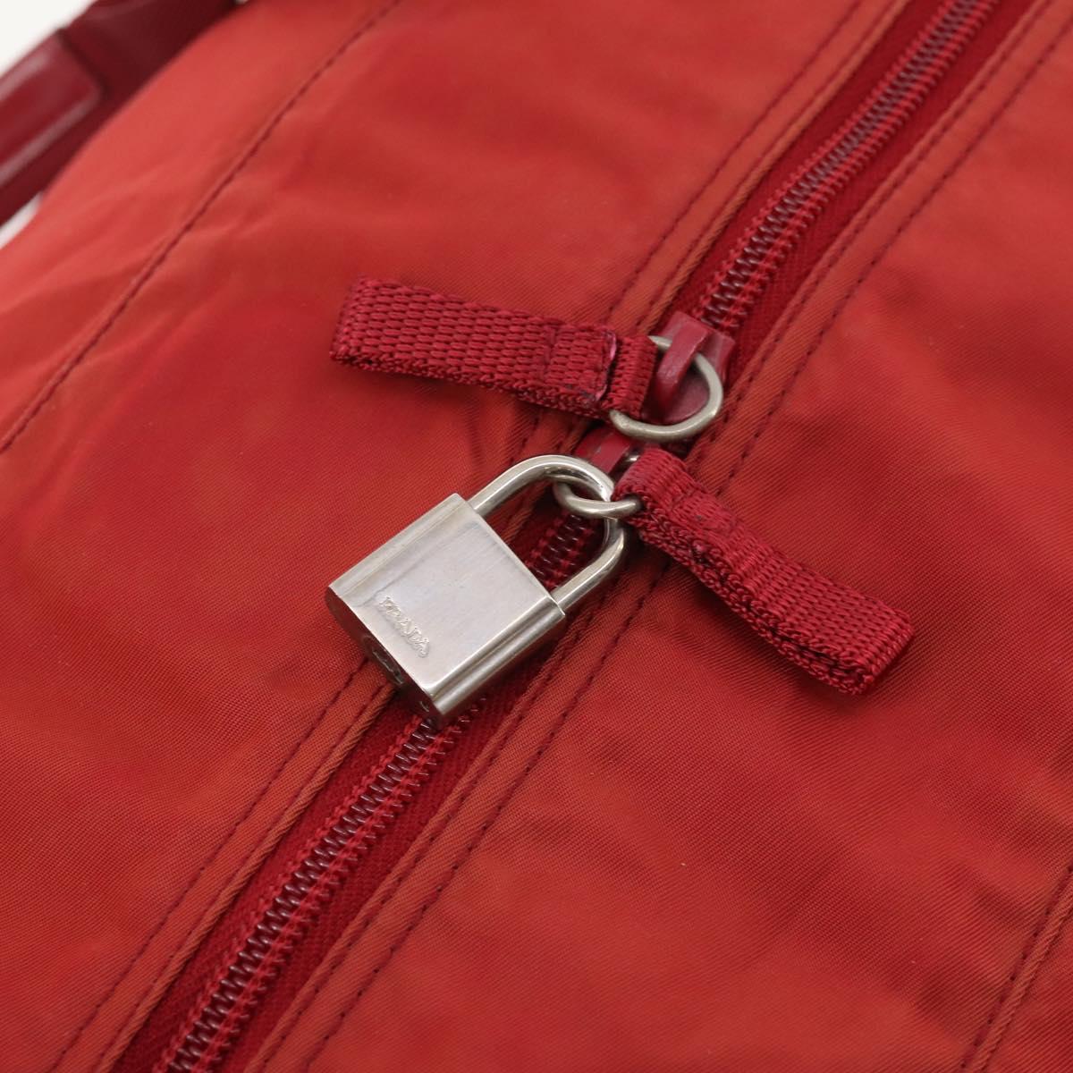 PRADA Boston Bag Nylon 2way Red Silver Auth 182110