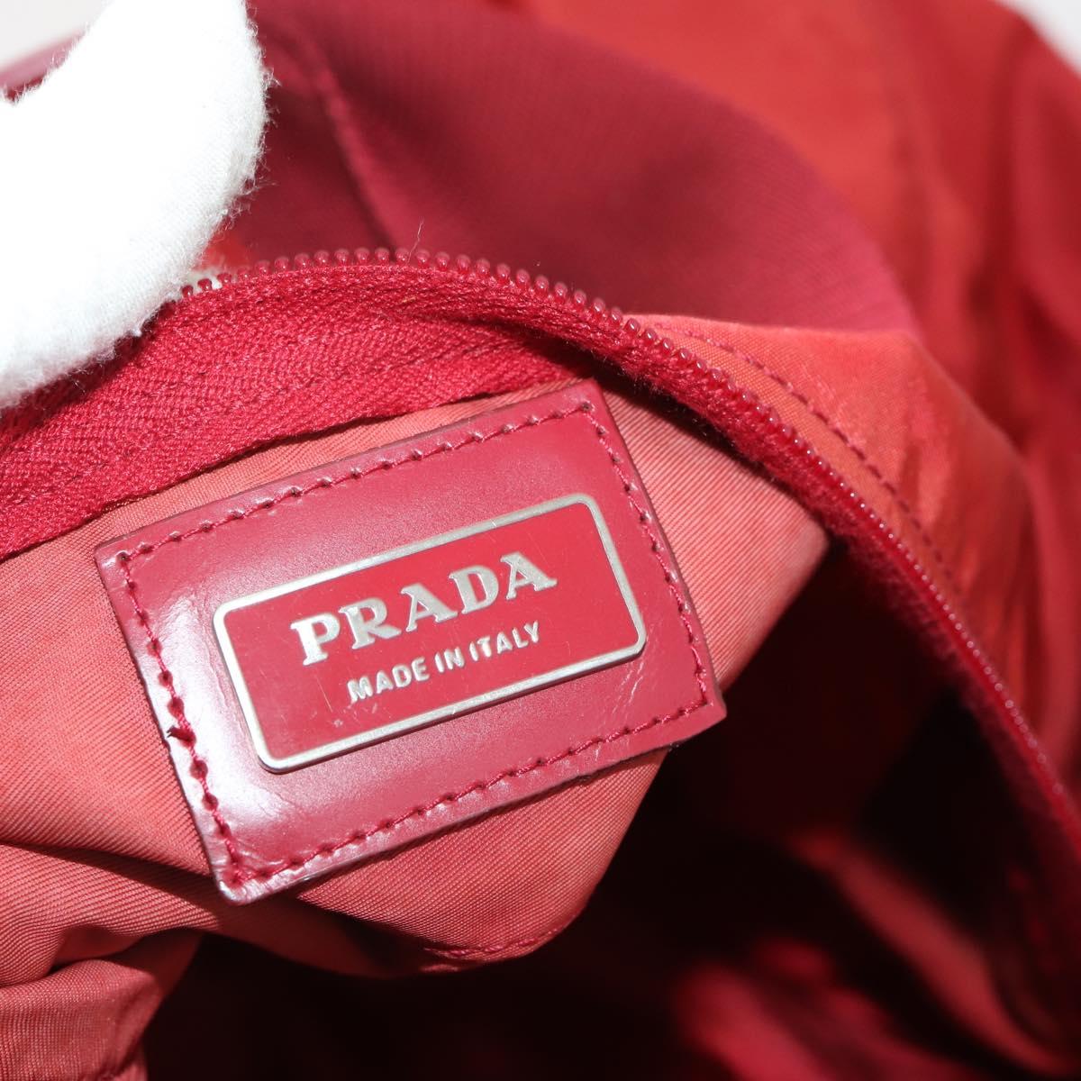 PRADA Boston Bag Nylon 2way Red Silver Auth 182110