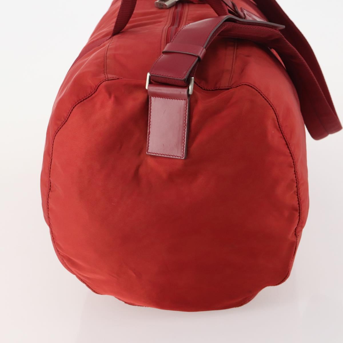 PRADA Boston Bag Nylon 2way Red Silver Auth 182110