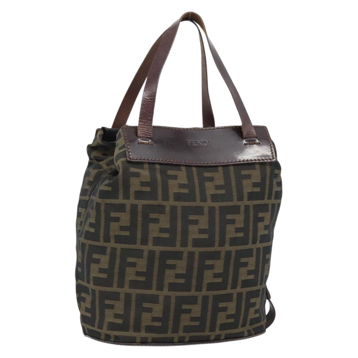 FENDI Zucca Canvas Hand Bag Black Brown Auth 182111