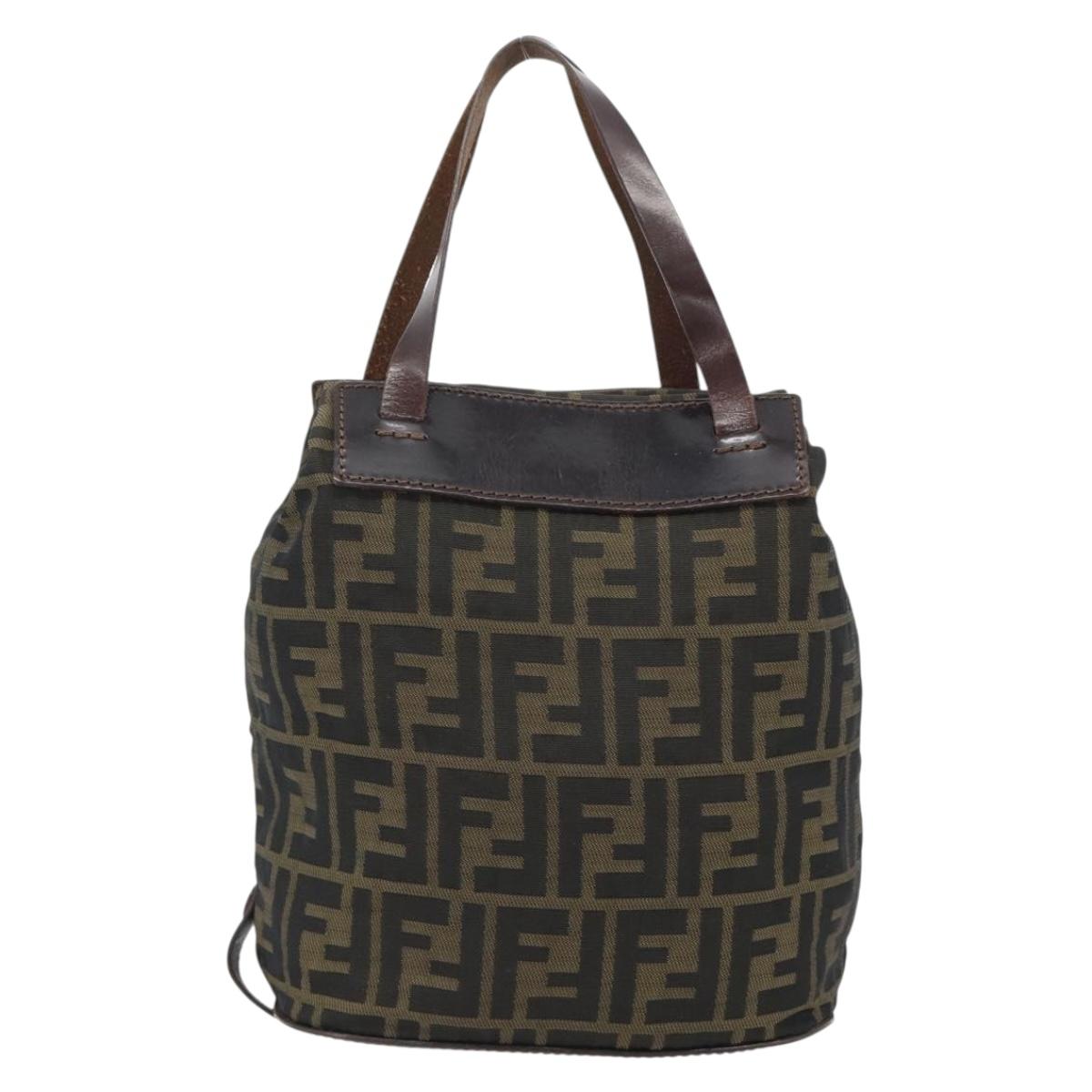 FENDI Zucca Canvas Hand Bag Black Brown Auth 182111