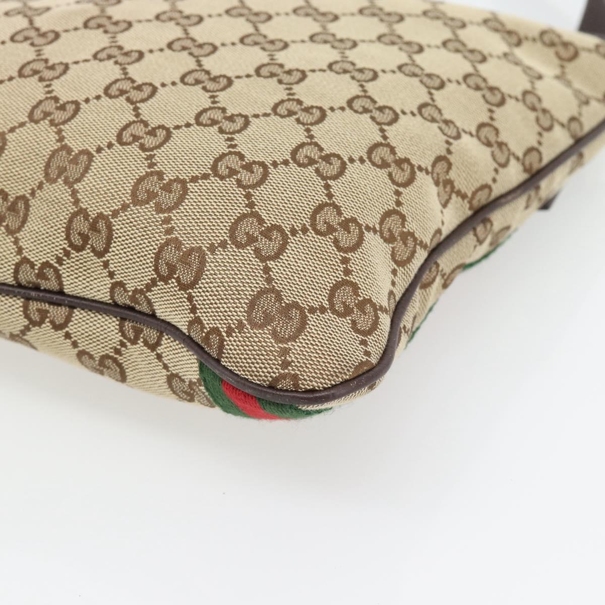 GUCCI GG Canvas Web Sherry Line Shoulder Bag Beige Gold Red 144388 Auth 182113A
