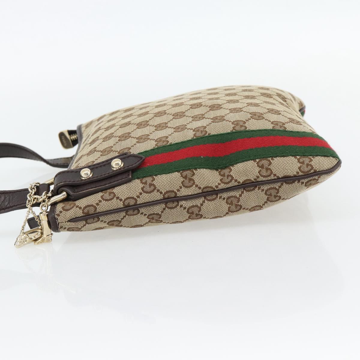 GUCCI GG Canvas Web Sherry Line Shoulder Bag Beige Gold Red 144388 Auth 182113A