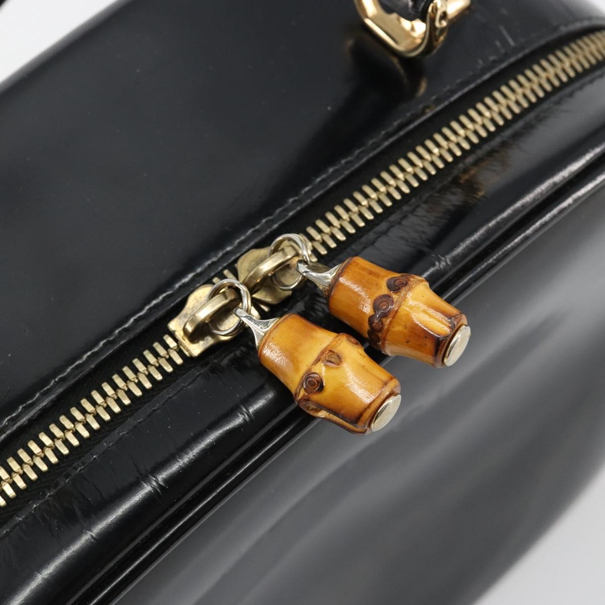 GUCCI Bamboo Vanity Hand Bag Patent leather Black Gold Auth 182122