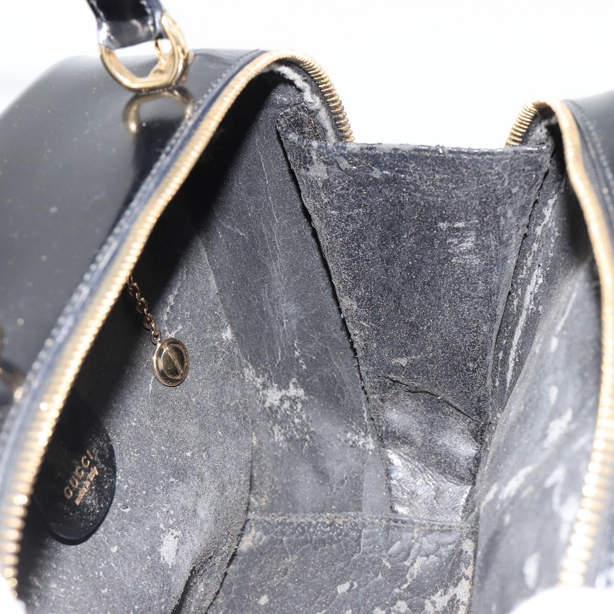 GUCCI Bamboo Vanity Hand Bag Patent leather Black Gold Auth 182122