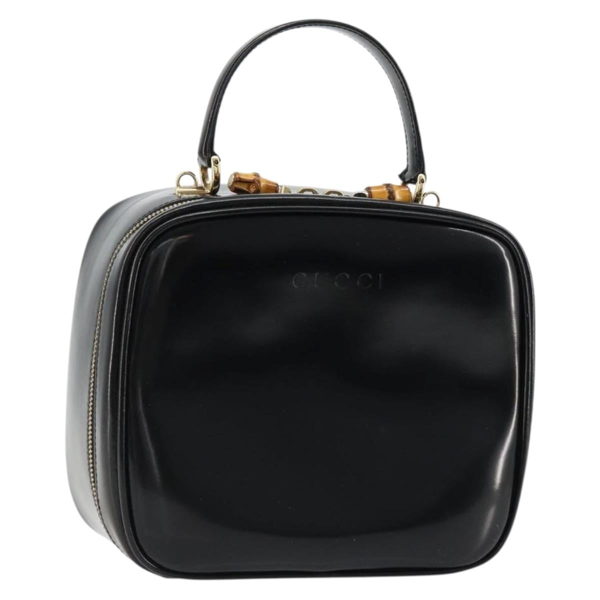 GUCCI Bamboo Vanity Hand Bag Patent leather Black Gold Auth 182122