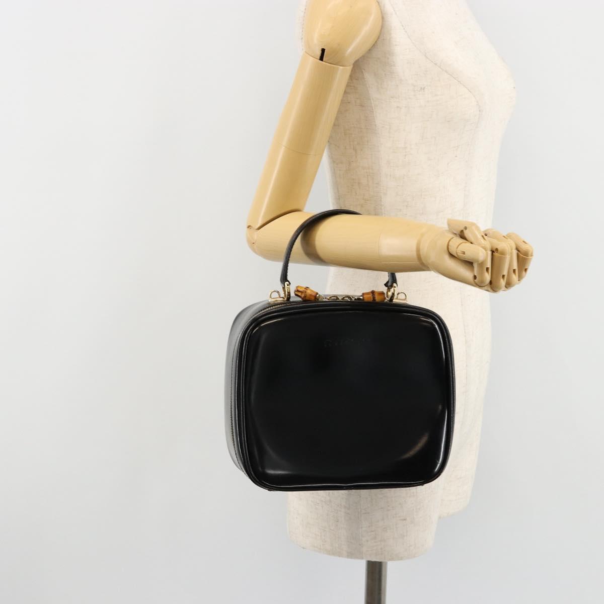 GUCCI Bamboo Vanity Hand Bag Patent leather Black Gold Auth 182122