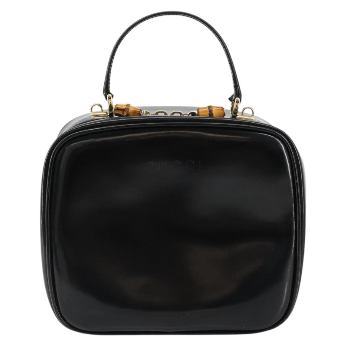 GUCCI Bamboo Vanity Hand Bag Patent leather Black Gold Auth 182122