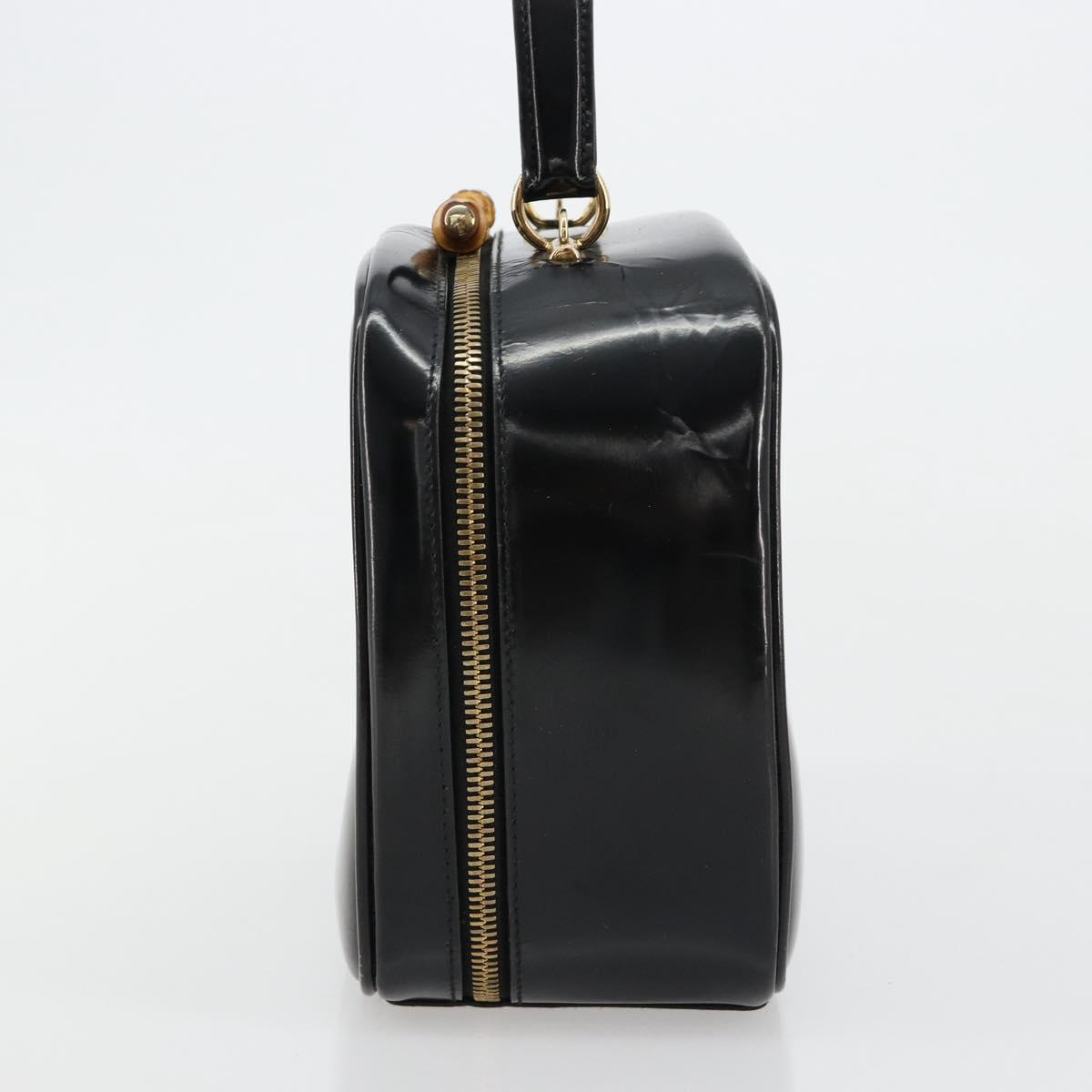 GUCCI Bamboo Vanity Hand Bag Patent leather Black Gold Auth 182122