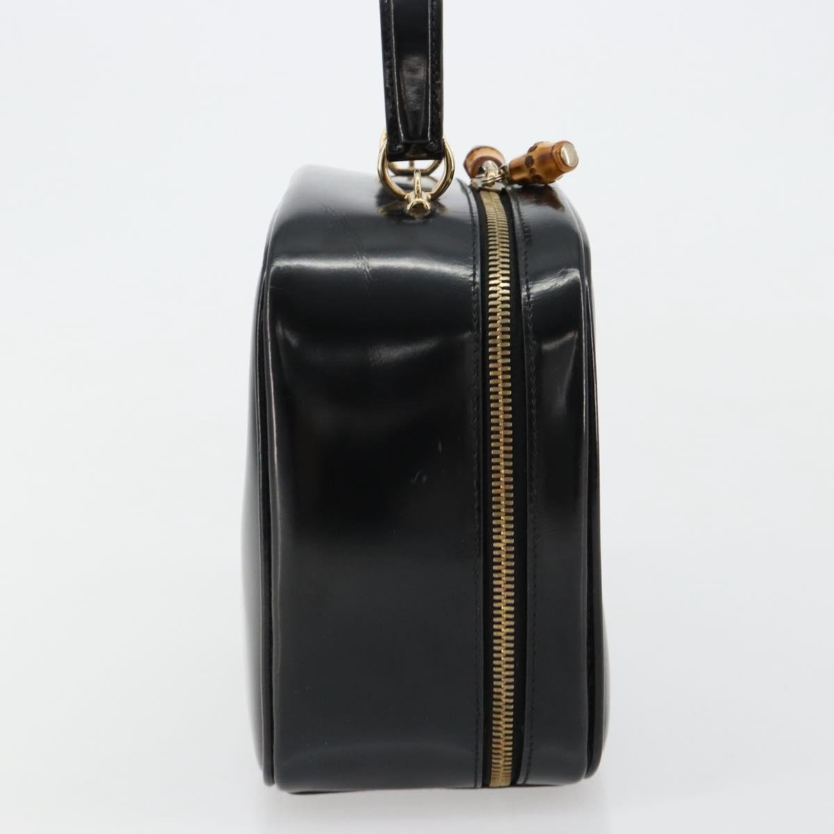 GUCCI Bamboo Vanity Hand Bag Patent leather Black Gold Auth 182122