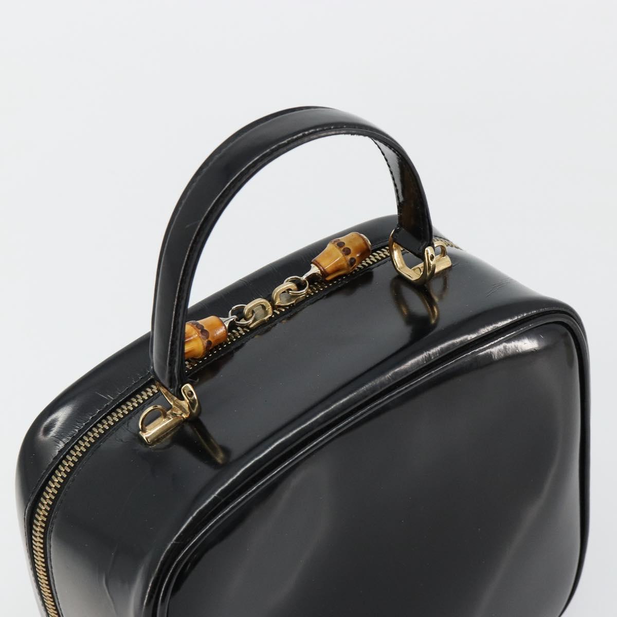 GUCCI Bamboo Vanity Hand Bag Patent leather Black Gold Auth 182122