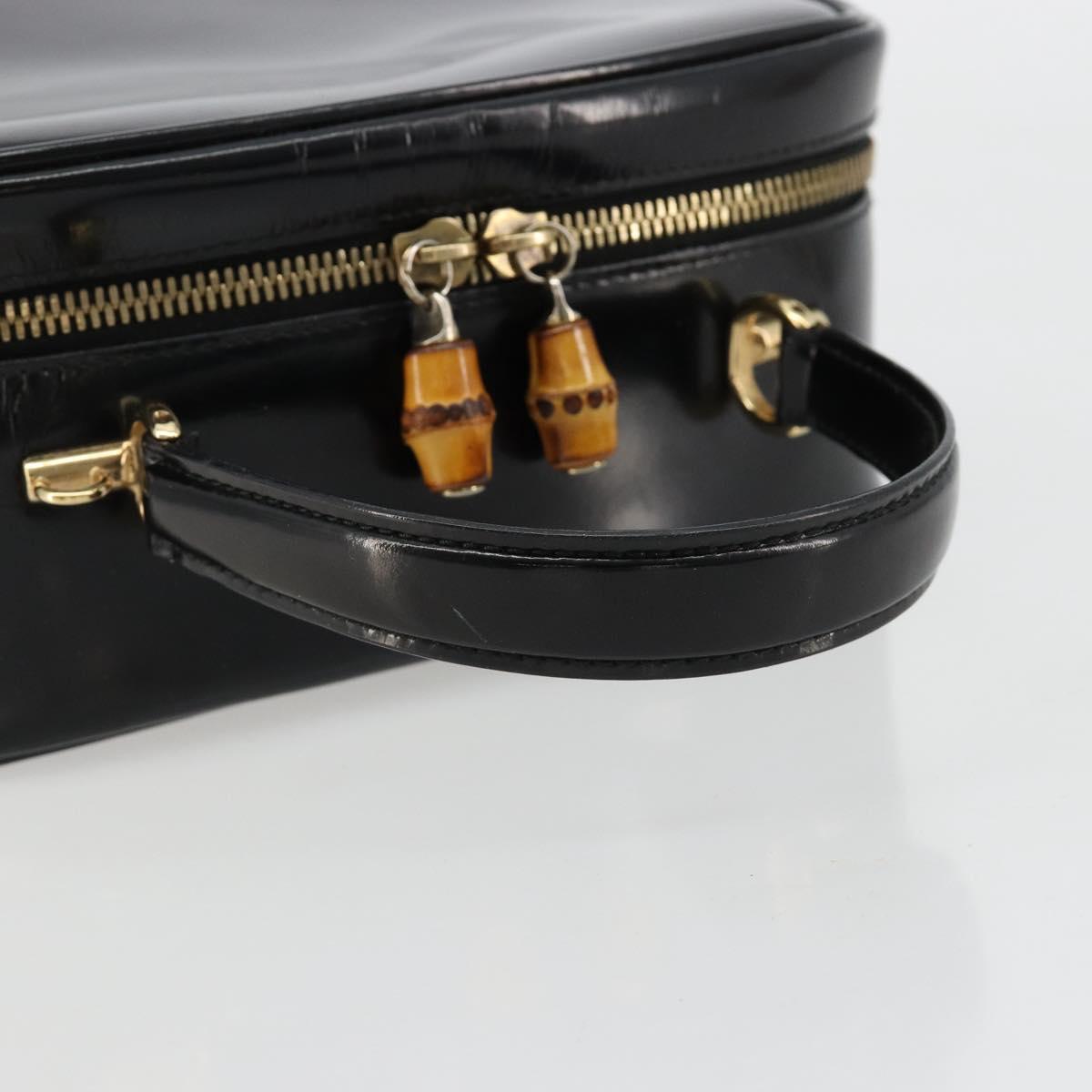 GUCCI Bamboo Vanity Hand Bag Patent leather Black Gold Auth 182122