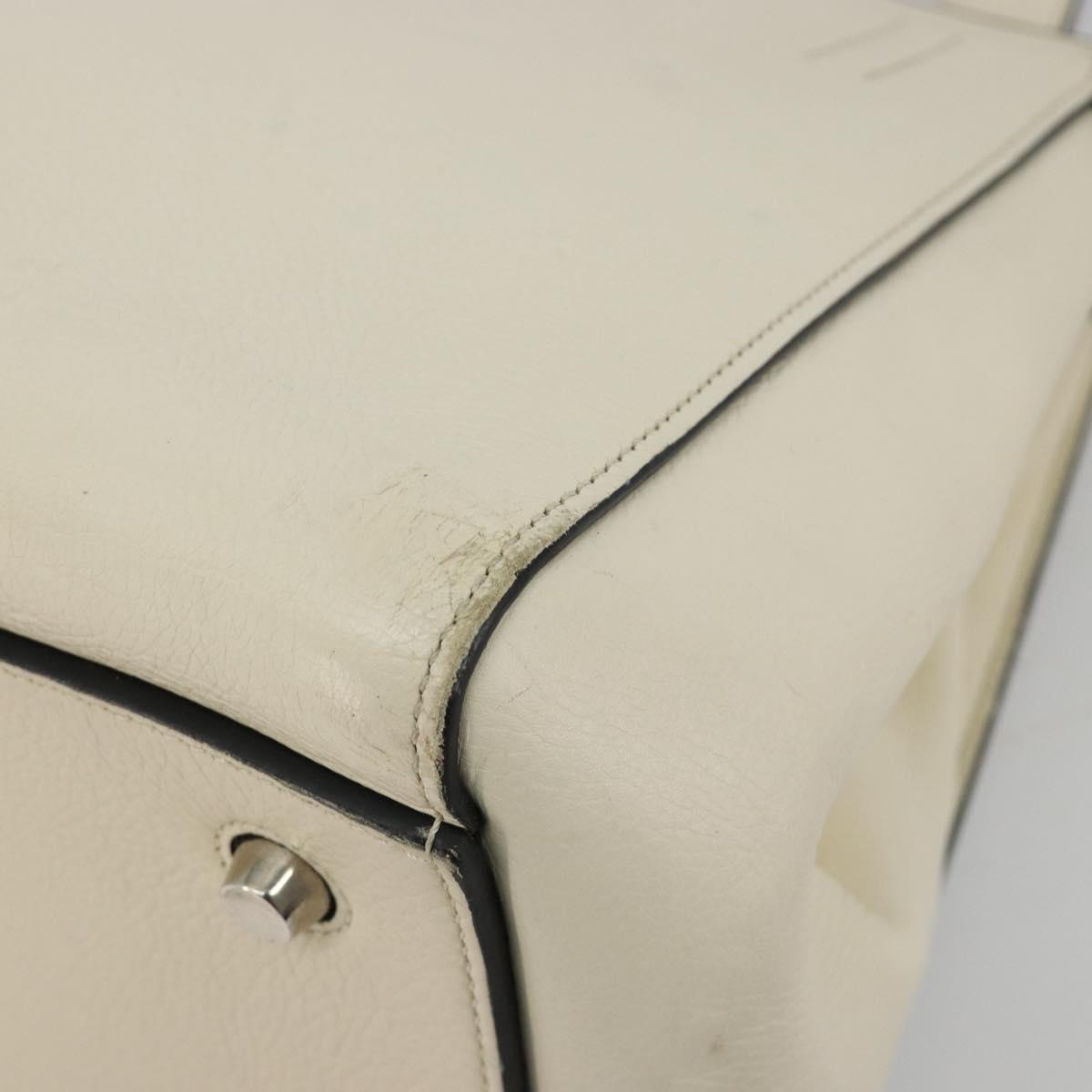 CELINE Hand Bag Leather White Silver Auth 182125A