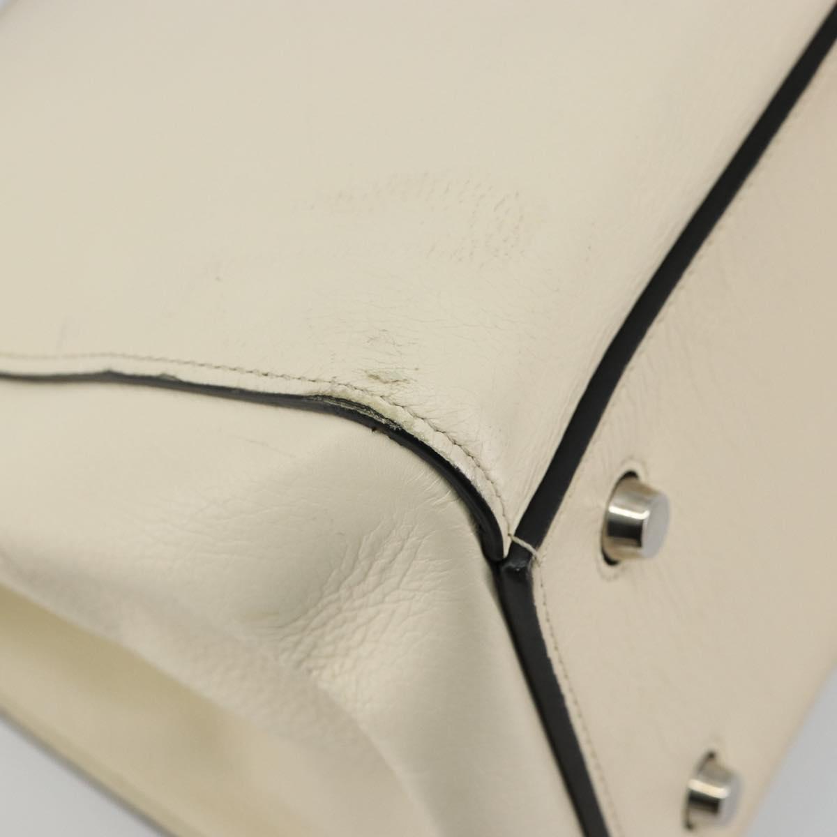 CELINE Hand Bag Leather White Silver Auth 182125A
