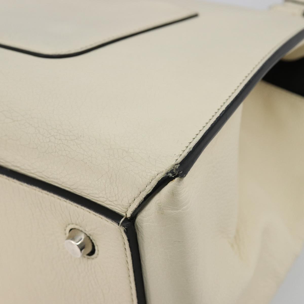 CELINE Hand Bag Leather White Silver Auth 182125A