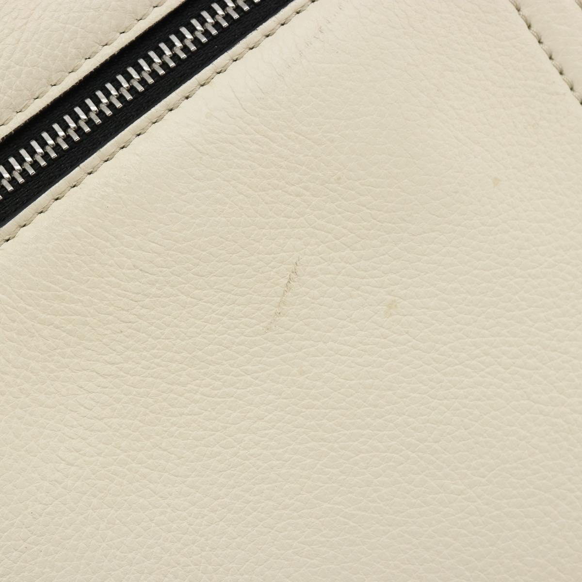 CELINE Hand Bag Leather White Silver Auth 182125A