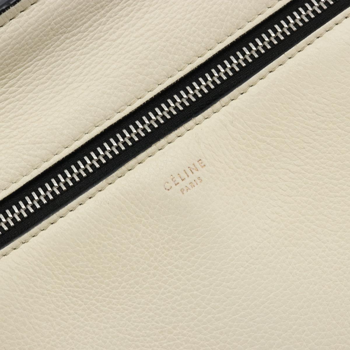 CELINE Hand Bag Leather White Silver Auth 182125A