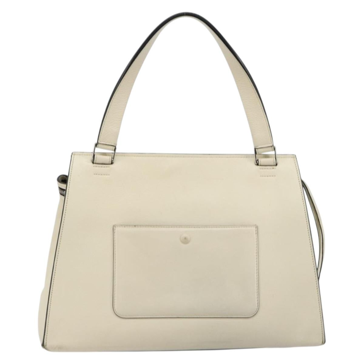 CELINE Hand Bag Leather White Silver Auth 182125A
