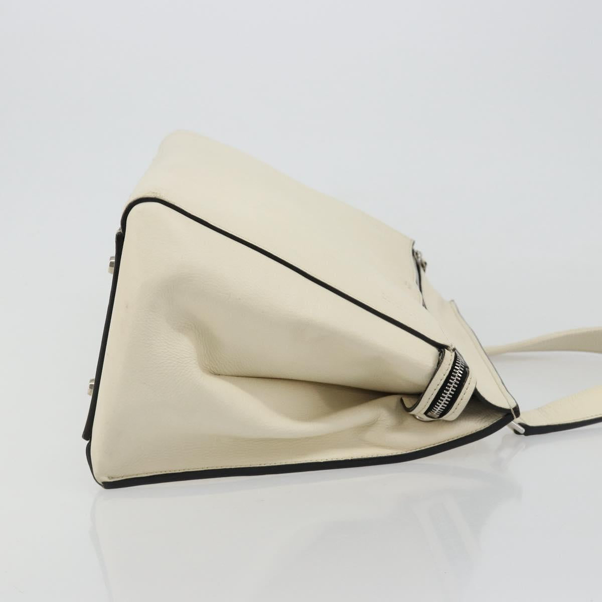 CELINE Hand Bag Leather White Silver Auth 182125A