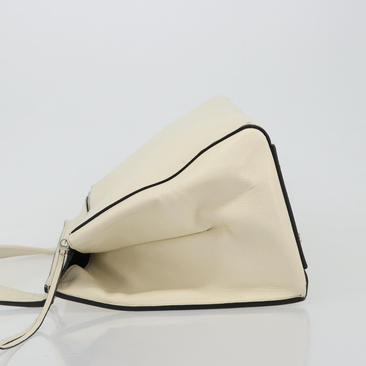 CELINE Hand Bag Leather White Silver Auth 182125A