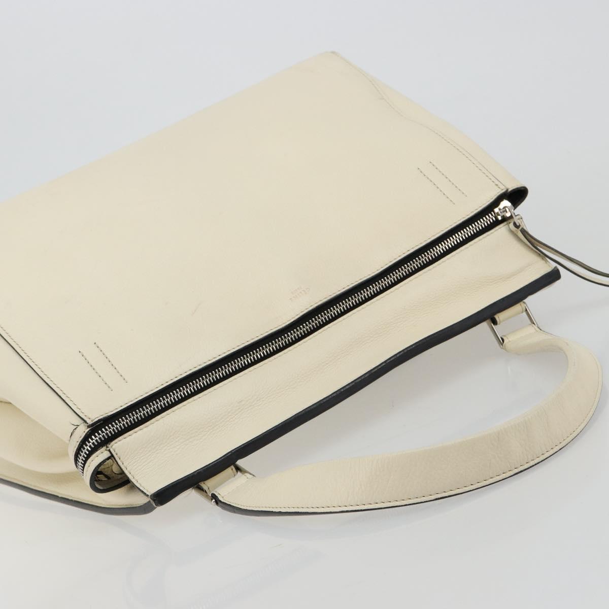 CELINE Hand Bag Leather White Silver Auth 182125A
