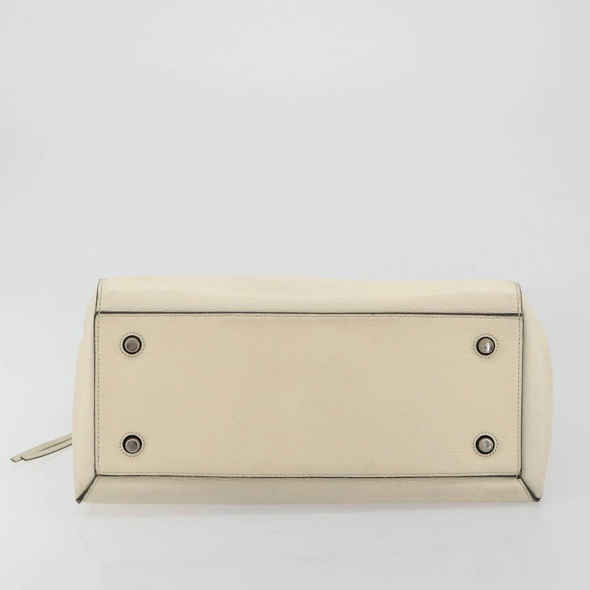 CELINE Hand Bag Leather White Silver Auth 182125A