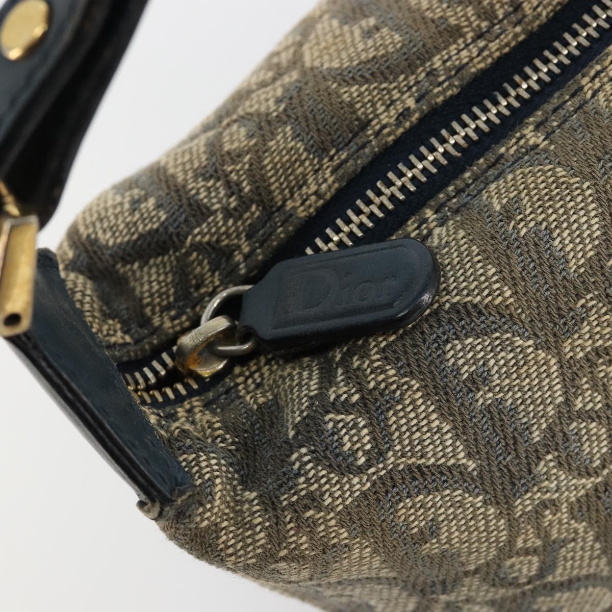 Christian Dior Trotter Canvas Hand Bag Navy Gold Auth 182127