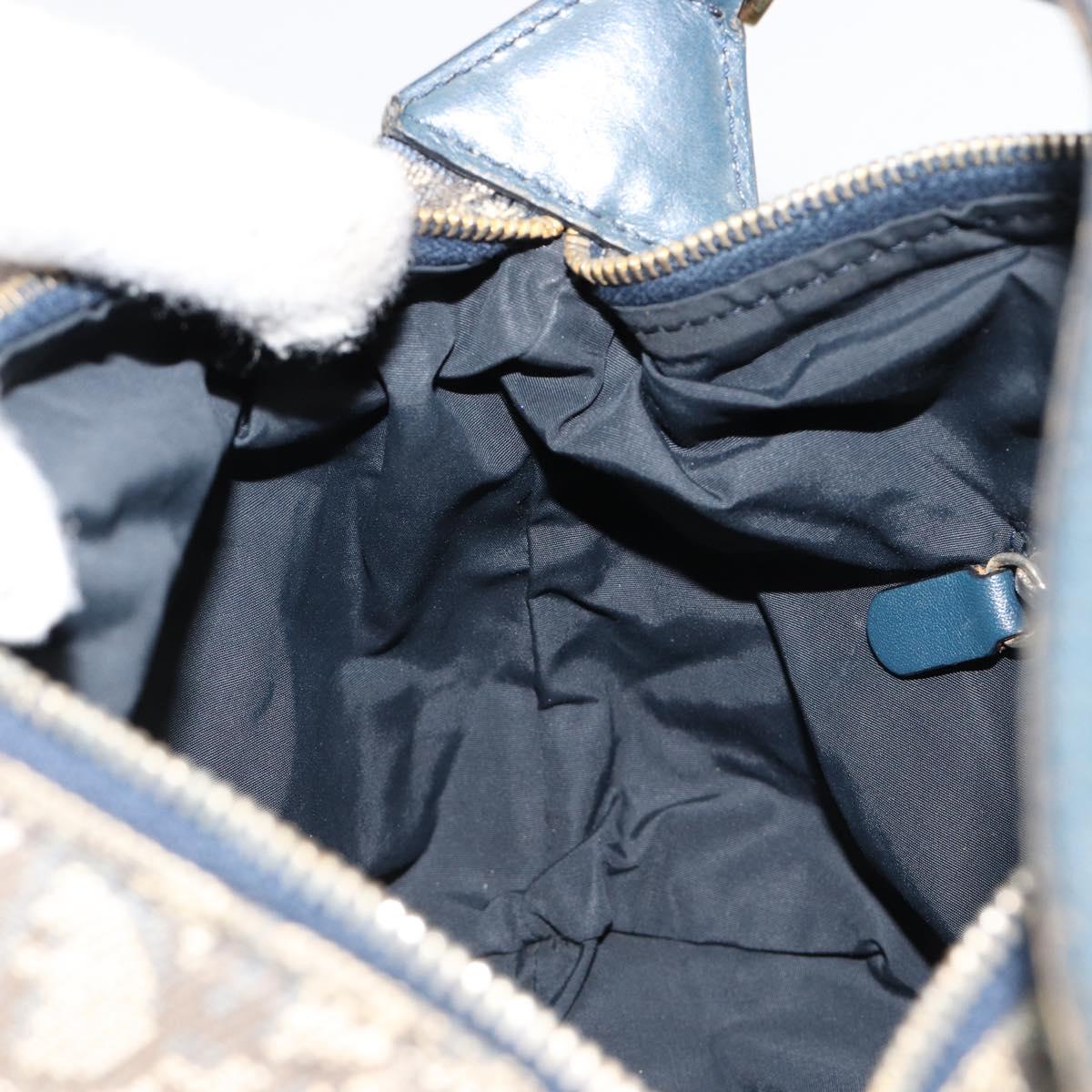 Christian Dior Trotter Canvas Hand Bag Navy Gold Auth 182127