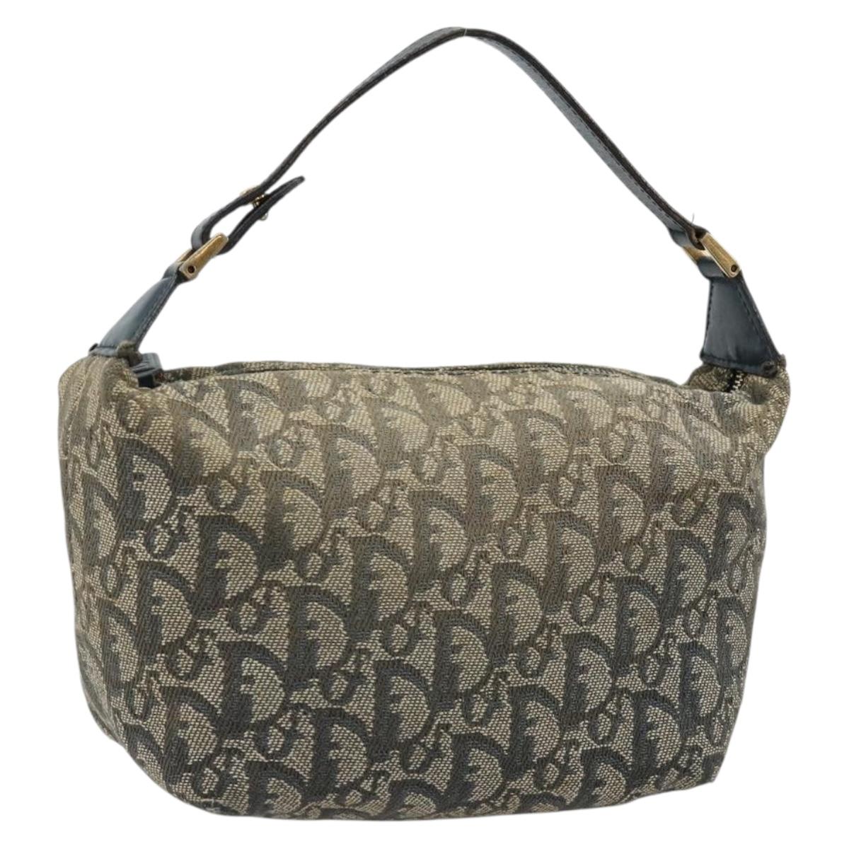 Christian Dior Trotter Canvas Hand Bag Navy Gold Auth 182127