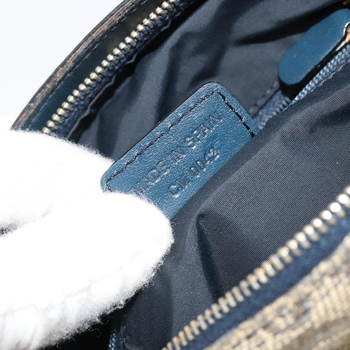 Christian Dior Trotter Canvas Hand Bag Navy Gold Auth 182127