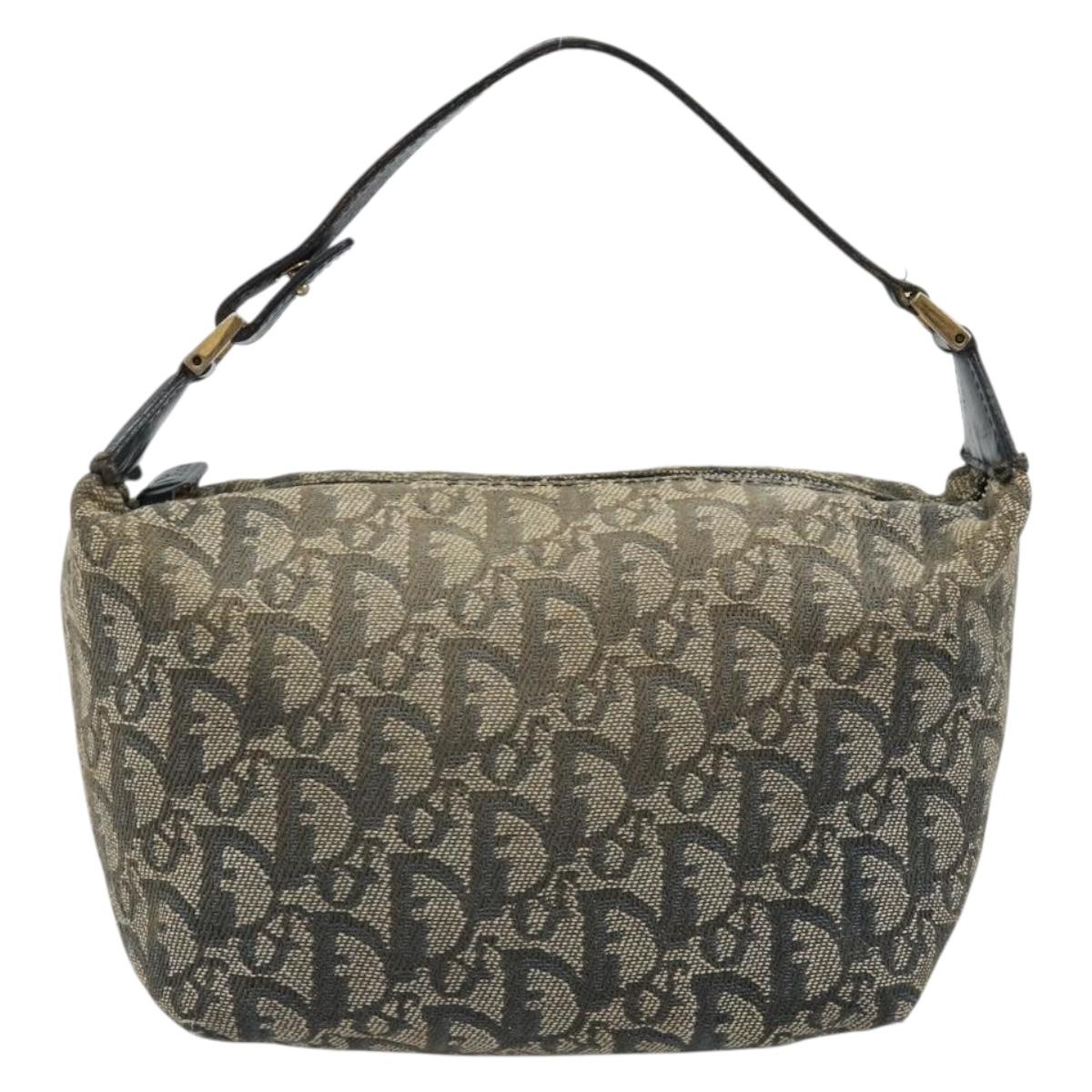 Christian Dior Trotter Canvas Hand Bag Navy Gold Auth 182127