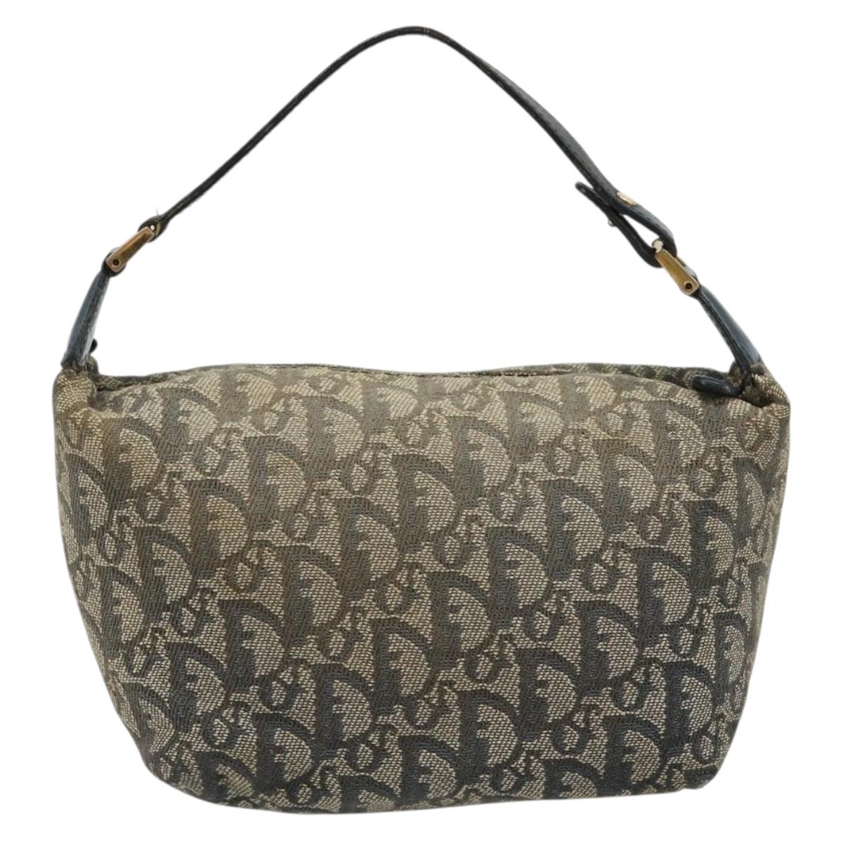 Christian Dior Trotter Canvas Hand Bag Navy Gold Auth 182127