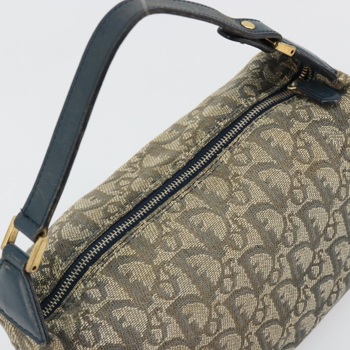 Christian Dior Trotter Canvas Hand Bag Navy Gold Auth 182127