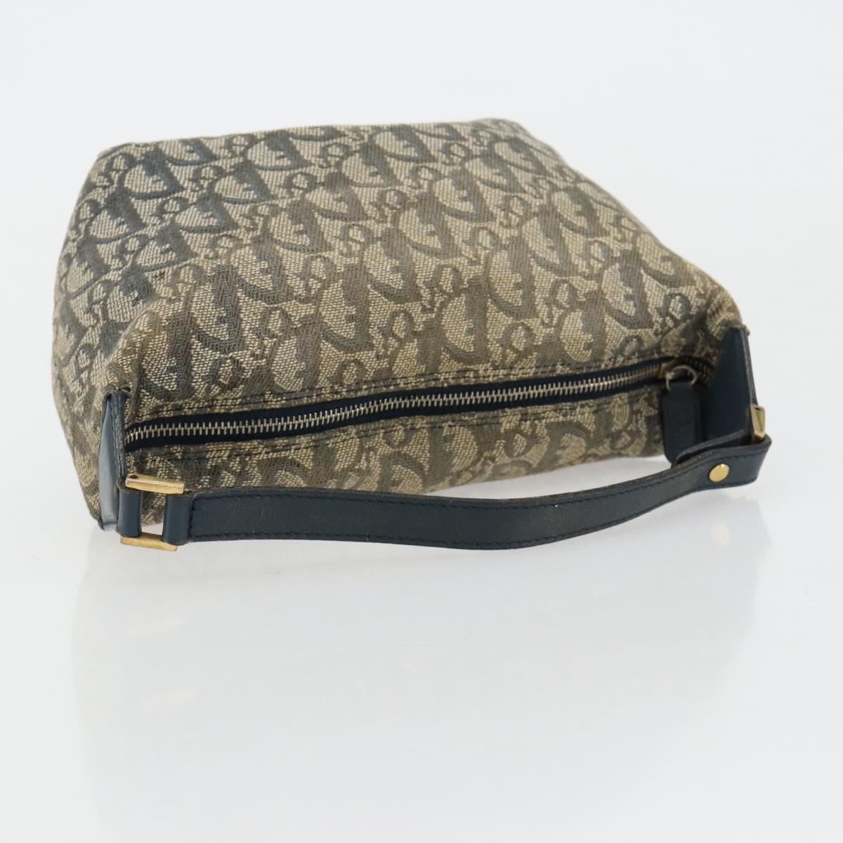 Christian Dior Trotter Canvas Hand Bag Navy Gold Auth 182127