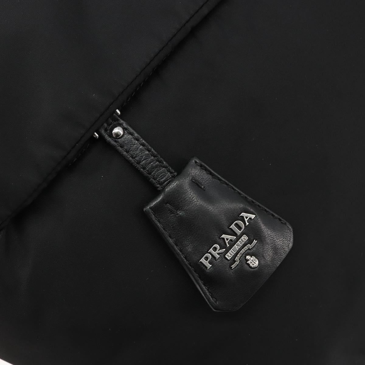 PRADA Reversible Hand Bag Nylon Black Silver Auth 182129A