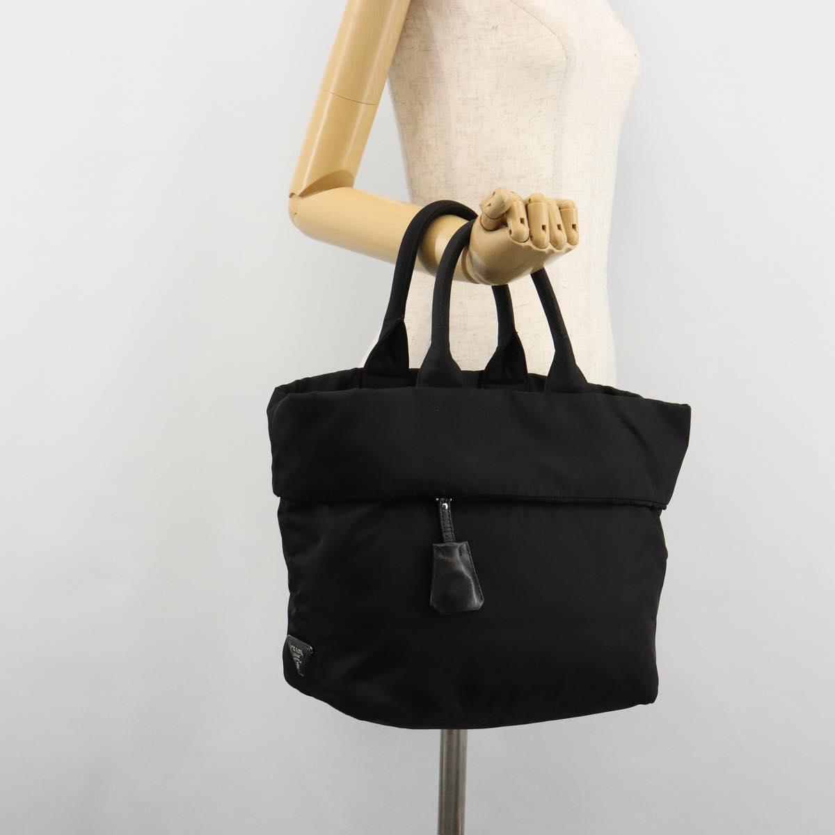 PRADA Reversible Hand Bag Nylon Black Silver Auth 182129A