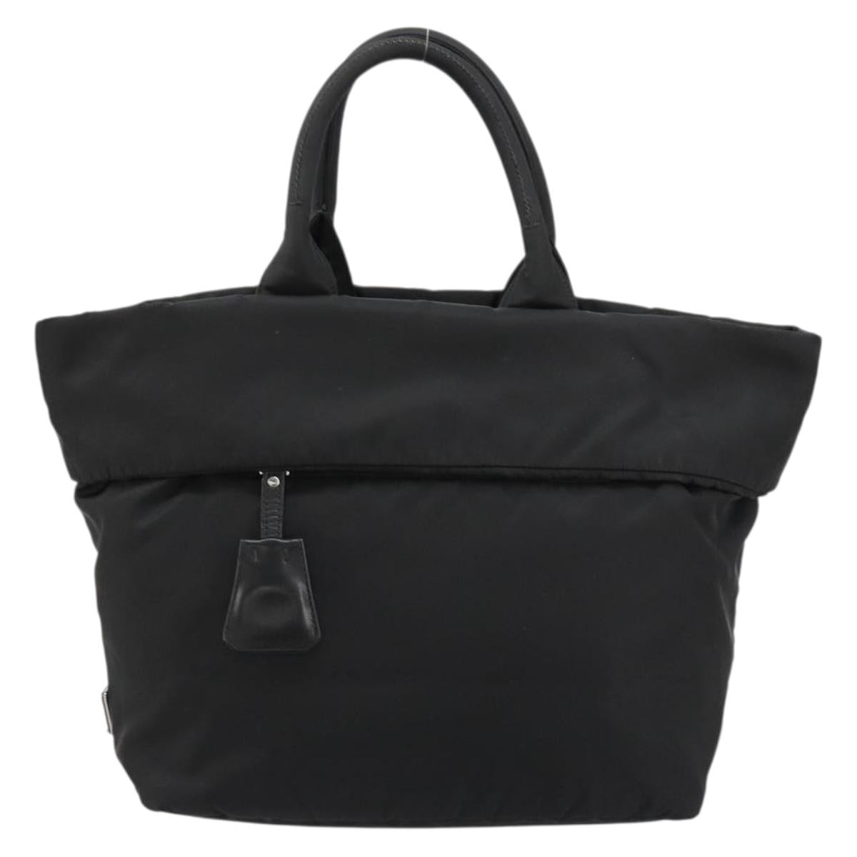 PRADA Reversible Hand Bag Nylon Black Silver Auth 182129A