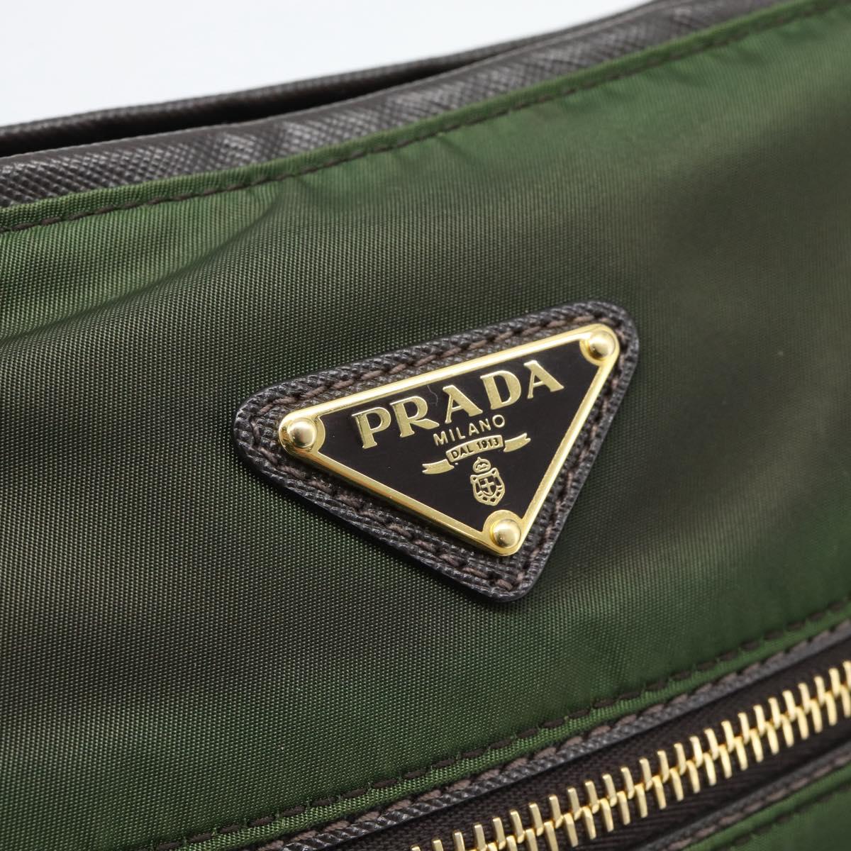 PRADA Shoulder Bag Nylon Green Gold Auth 182130