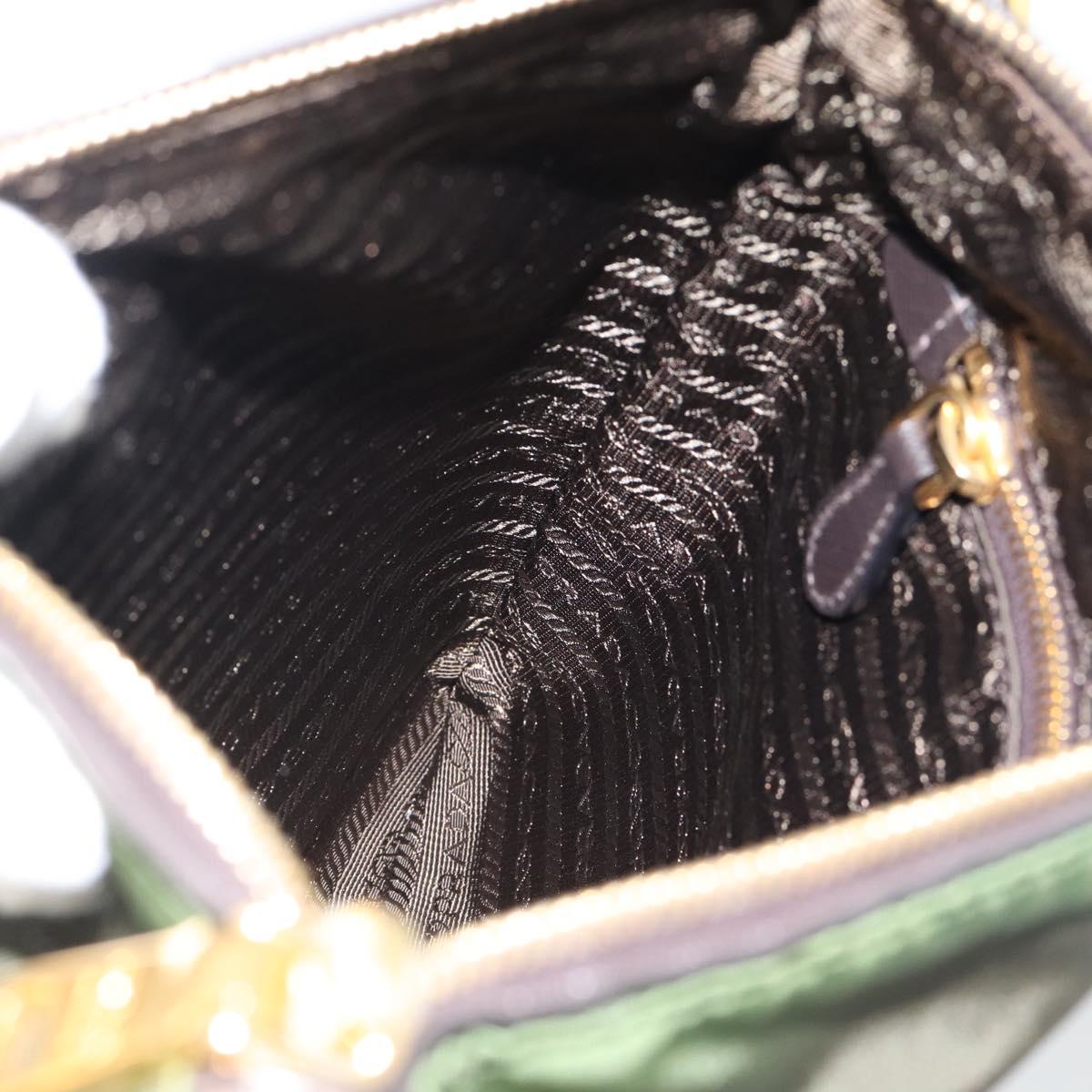 PRADA Shoulder Bag Nylon Green Gold Auth 182130
