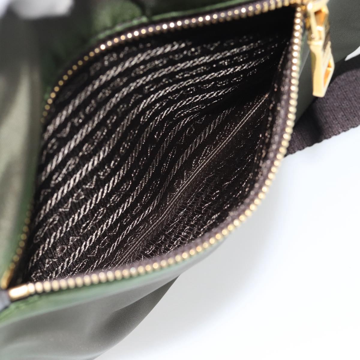 PRADA Shoulder Bag Nylon Green Gold Auth 182130